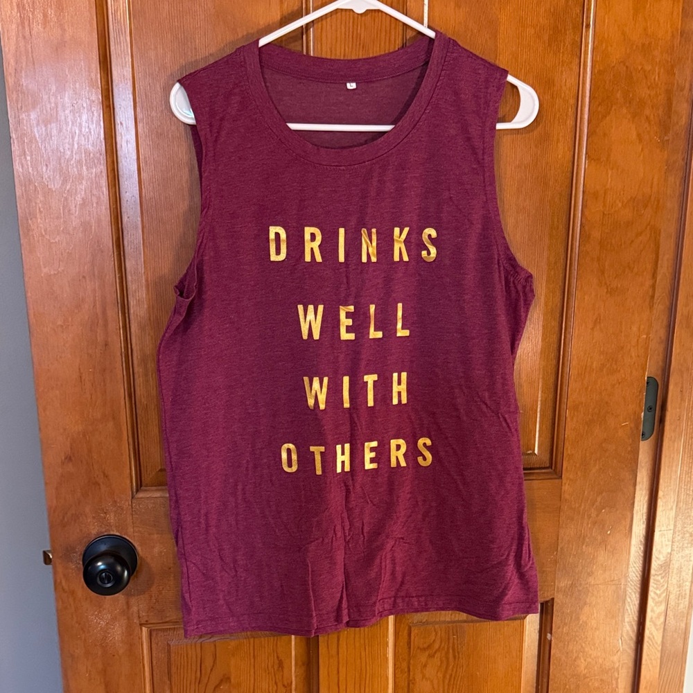 Maroon Sleeveless Graphic Muscle Tee - 'Drinks Well With Others'